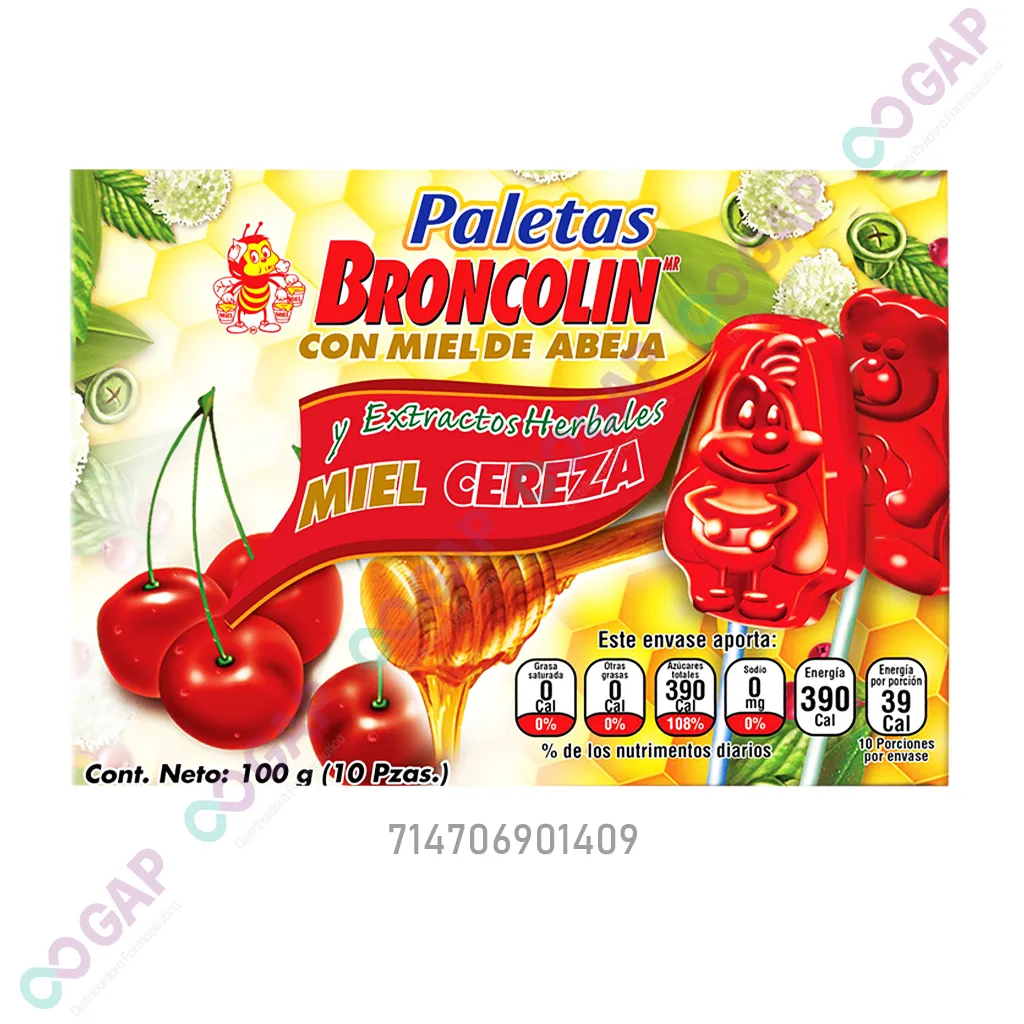 BRONCOLIN PALETA CAJA C/10PZS MIEL-CEREZA
