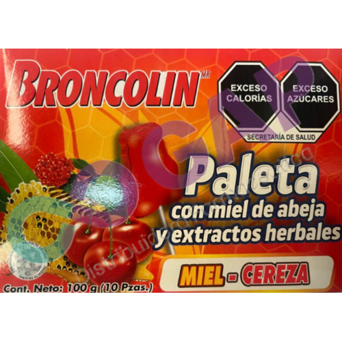 BRONCOLIN PALETA CAJA C/10PZS MIEL-CEREZA