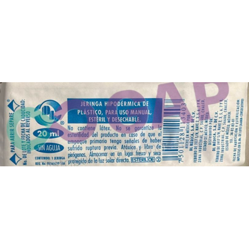 JERINGA 20ML S/AGUJA DL PIVOTE LUER LOCK PZA