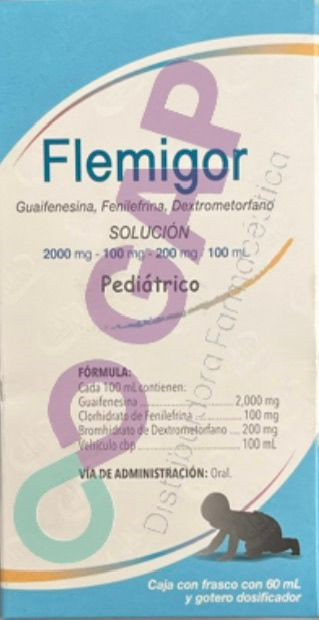 GE DEXTROMETORFANO/GUAIFE/FENILE 200MG/2000MG/100MG/100ML FLEMIGOR PED 60ML