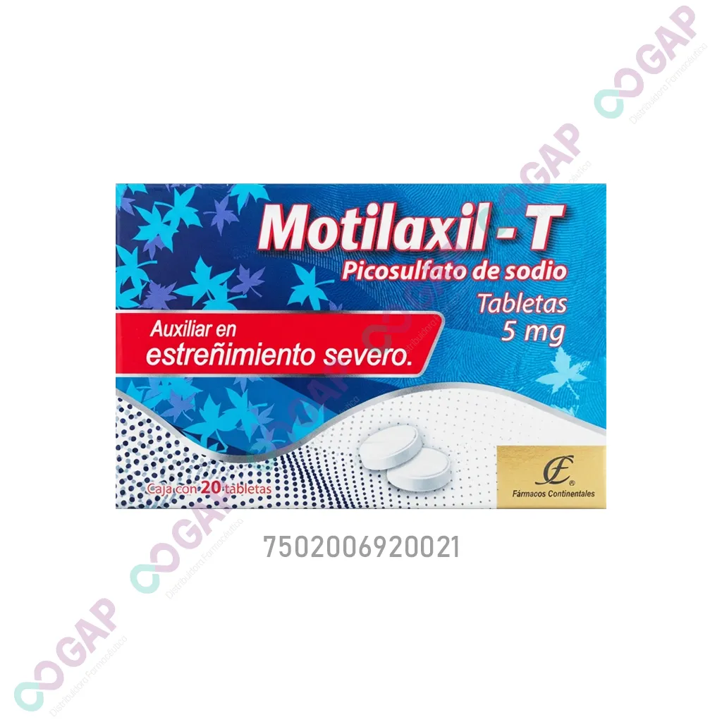 GE PICOSULFATO DE SODIO MOTILAXIL-T 5 MG 20 TABLETAS