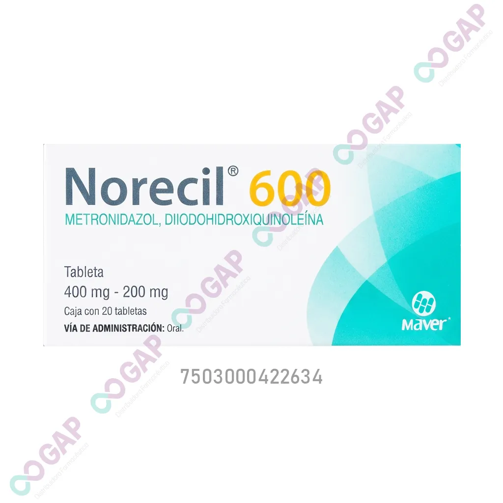 GE METRONIDAZOL/DIYODOHI NORECIL 600 400/200MG 20 TABLETAS