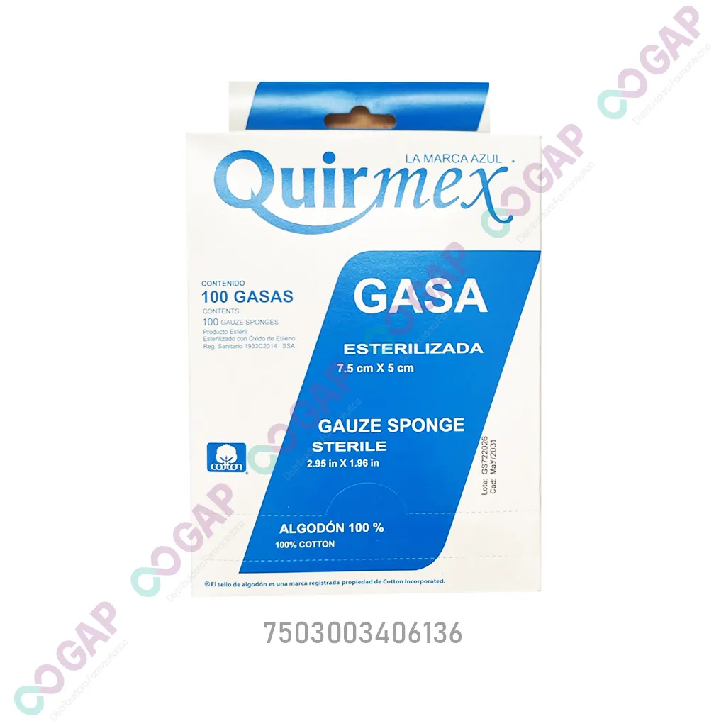 GASA ESTERILIZADA QUIRMEX CAJA 100 PZAS 7.5X5CM