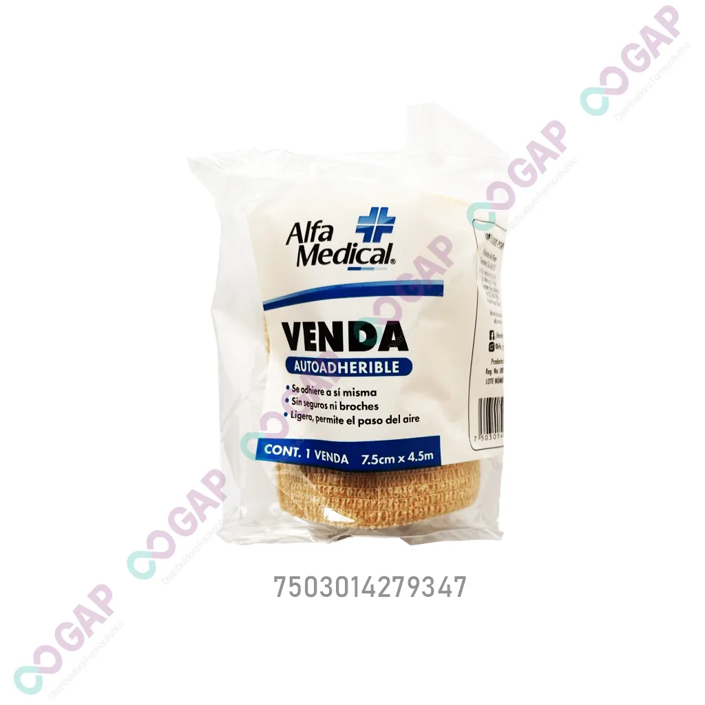 VENDA AUTOADHERIBLE ALFA MEDICAL PIEL 7.5CMX4.5M1 PZA