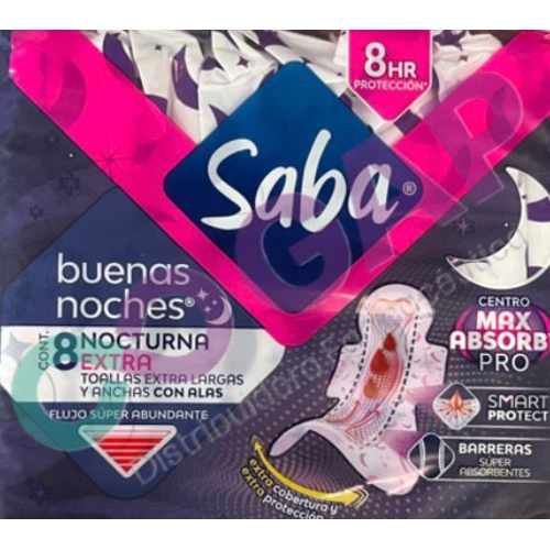TOALLAS SANITARIAS SABA BUENAS NOCHES C/ALAS C/8PZS