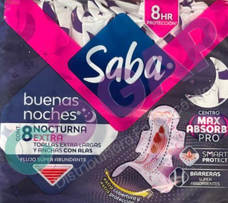 TOALLAS SANITARIAS SABA BUENAS NOCHES C/ALAS C/8PZS