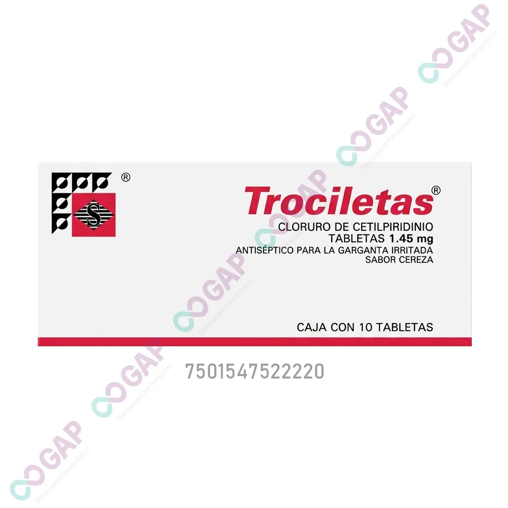 GE CLORURO DE CETILPIRIDINIO 1.45MG SABOR CEREZA C/10 TAB TROCILETAS