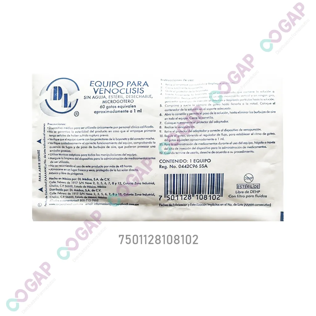 EQUIPO P/VENOCLISIS MICROGOTERO DL ESTERIL S/AGUJA PZ