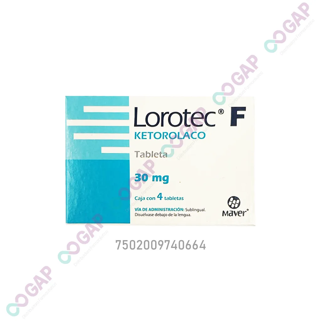 GE KETOROLACO LOROTEC F 30 MG 4 TABLETAS SUBLINGUAL