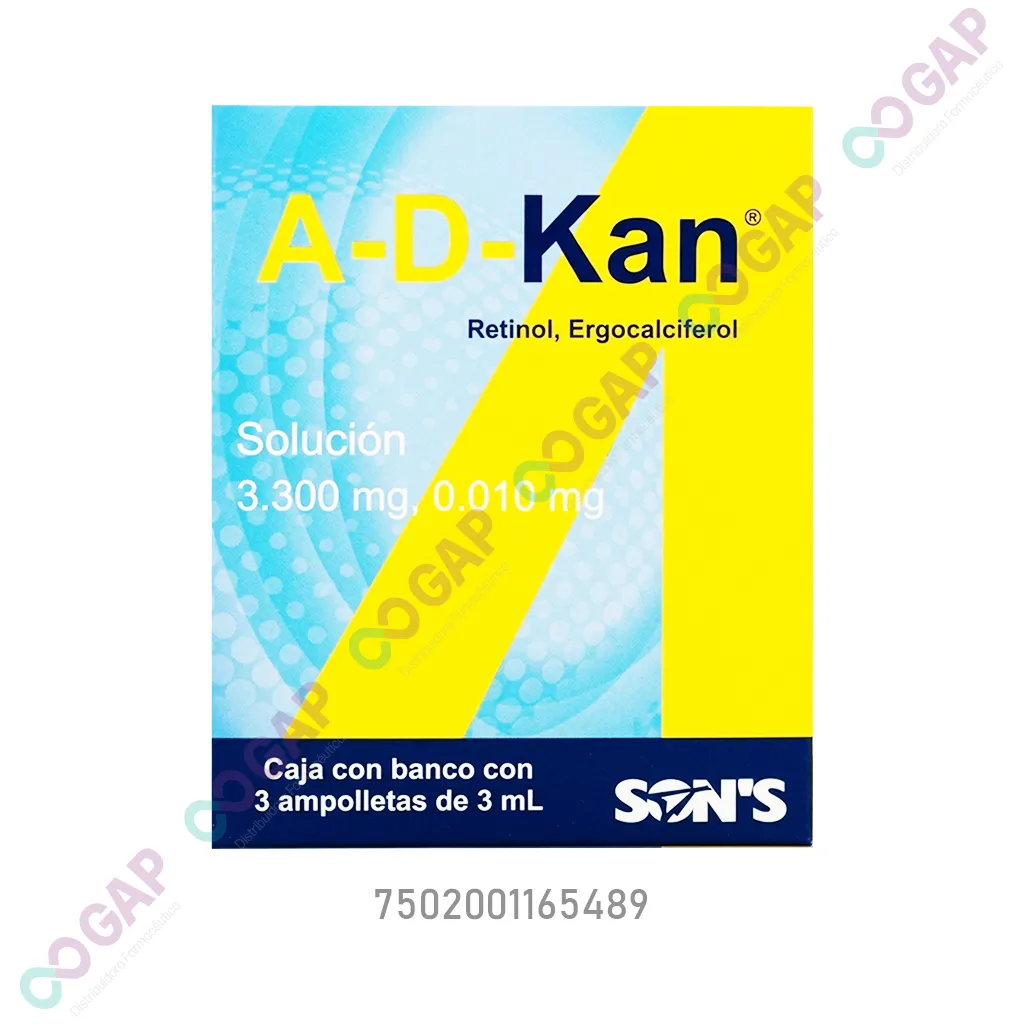 GE RETINOL,ERGOCALCIFEROL A-D-KAN SOL ING 3.300MG/0.010MG CAJA C/3 AMP