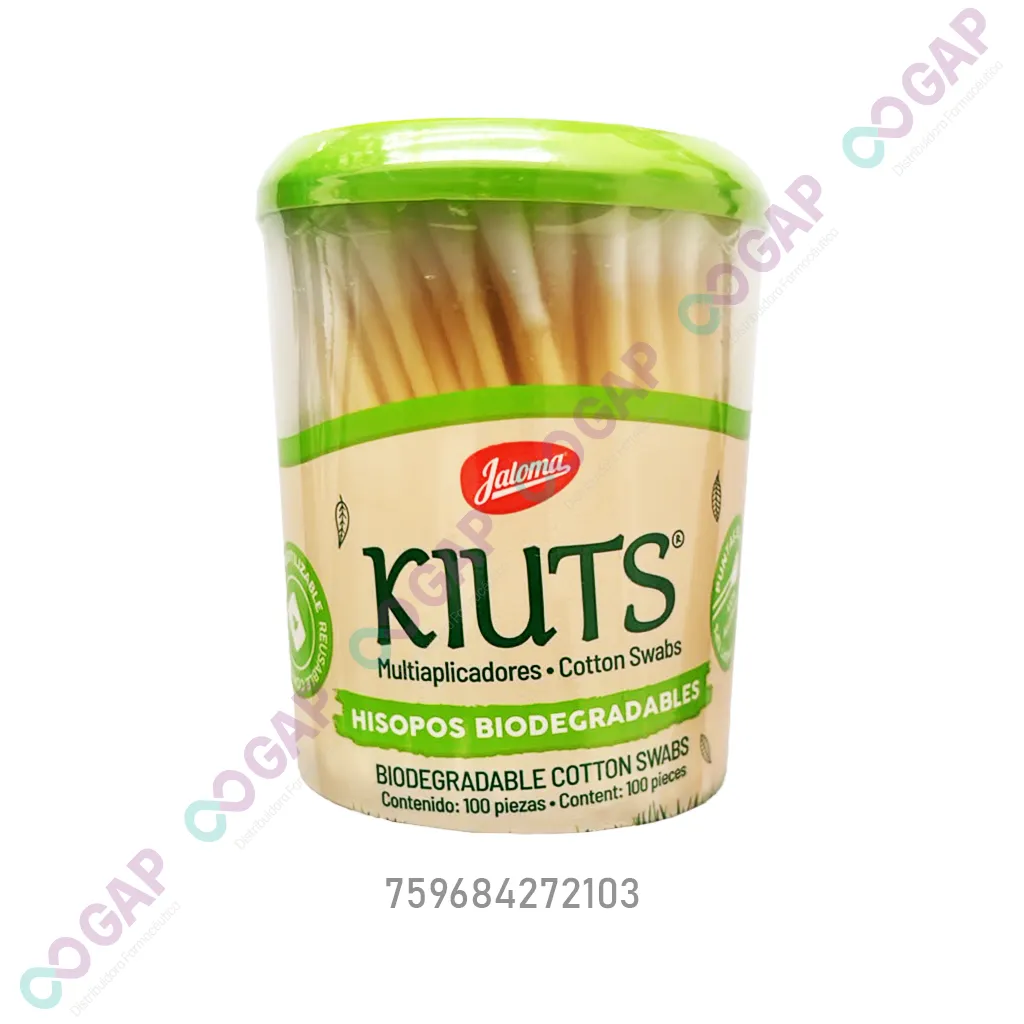 APLICADORES DE ALGODON KIUTS TARRO C/100 PZS BIODEGRADABLES